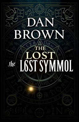 A captivating book cover design for "The Lost Symbol" by Dan Brown, featuring a rich array of intricate and mysterious symbols, such as ancient runes, alchemical symbols, and geometrical shapes