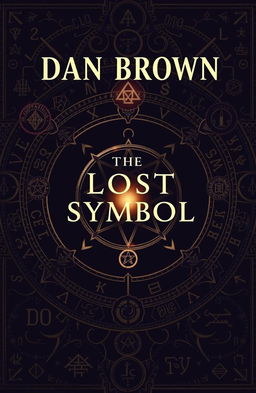 A captivating book cover design for "The Lost Symbol" by Dan Brown, featuring a rich array of intricate and mysterious symbols, such as ancient runes, alchemical symbols, and geometrical shapes