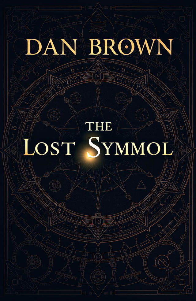 A captivating book cover design for "The Lost Symbol" by Dan Brown, featuring a rich array of intricate and mysterious symbols, such as ancient runes, alchemical symbols, and geometrical shapes