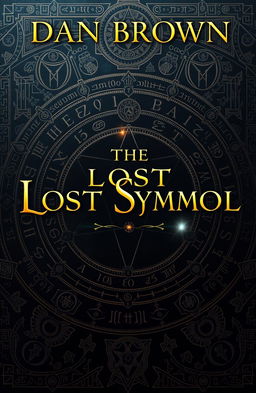 A captivating book cover design for "The Lost Symbol" by Dan Brown, featuring a rich array of intricate and mysterious symbols, such as ancient runes, alchemical symbols, and geometrical shapes