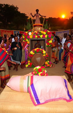 The Famadihana ritual, a fascinating cultural tradition from Madagascar, showcasing a vibrant ceremony where families celebrate their ancestors