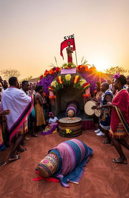The Famadihana ritual, a fascinating cultural tradition from Madagascar, showcasing a vibrant ceremony where families celebrate their ancestors