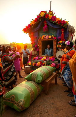 The Famadihana ritual, a fascinating cultural tradition from Madagascar, showcasing a vibrant ceremony where families celebrate their ancestors