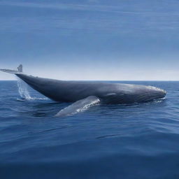 A magnificent and detailed portrayal of a Blue whale, the largest animal on Earth, swimming gracefully through a vast and vibrant ocean.