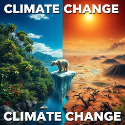 An impactful visual depiction of climate change, illustrating a dramatic scene that contrasts the beauty of nature with the stark effects of environmental degradation