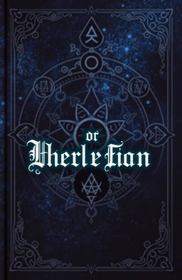 A captivating book cover prominently featuring an intricate arrangement of cryptic symbols and mystical glyphs in dark colors such as deep blues, blacks, and purples