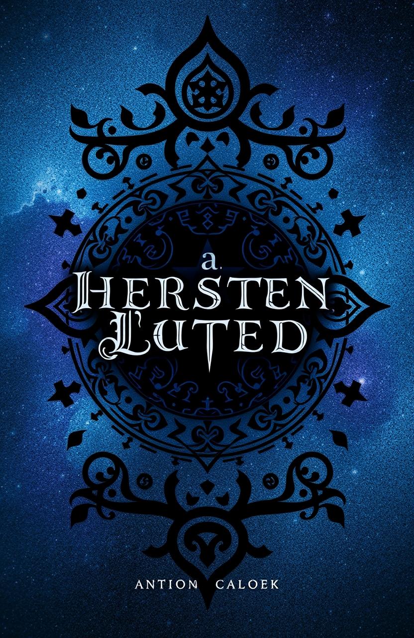 A captivating book cover prominently featuring an intricate arrangement of cryptic symbols and mystical glyphs in dark colors such as deep blues, blacks, and purples