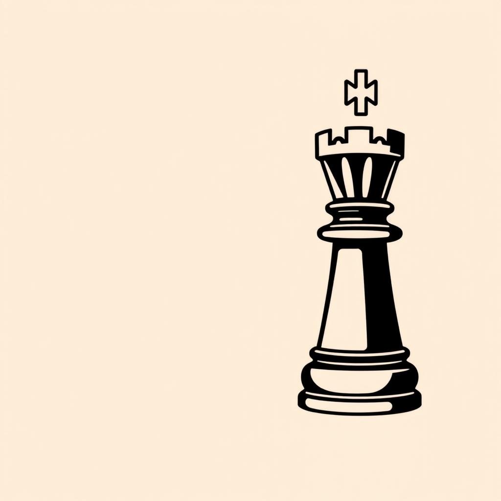 A classic representation of a chess rook symbol, featuring a traditional design with a detailed tower structure, complete with crenellations on top