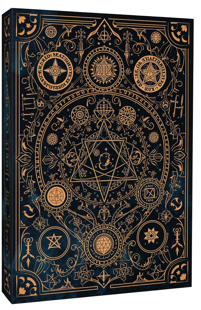 A mysterious and captivating book cover featuring a plethora of intricate and cryptic symbols, seamlessly intertwined in a mesmerizing pattern