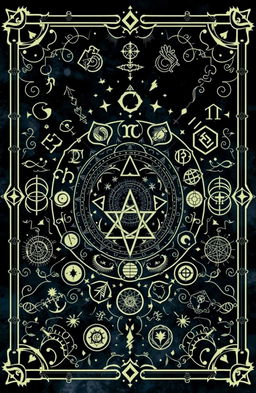 A mysterious and captivating book cover featuring a plethora of intricate and cryptic symbols, seamlessly intertwined in a mesmerizing pattern