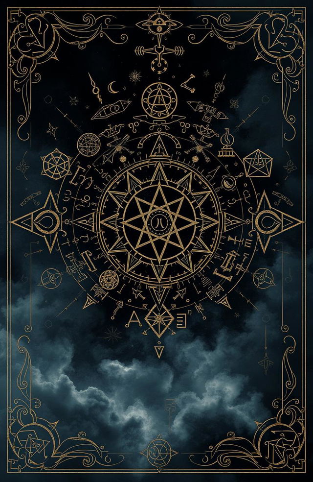 A mysterious and captivating book cover featuring a plethora of intricate and cryptic symbols, seamlessly intertwined in a mesmerizing pattern