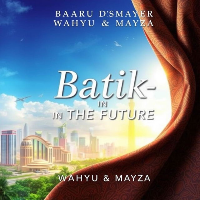 A stunning novel cover for 'Batik-in The Future' by authors Wahyu & Mayza, featuring a captivating blend of traditional Indonesian batik motifs and futuristic elements