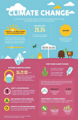 An engaging and informative infographic depicting the impact of climate change, designed to appeal to young, busy individuals