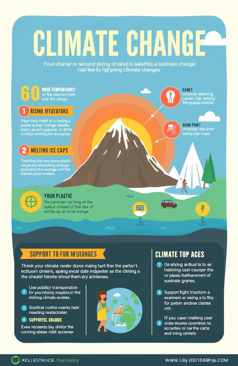 An engaging and informative infographic depicting the impact of climate change, designed to appeal to young, busy individuals