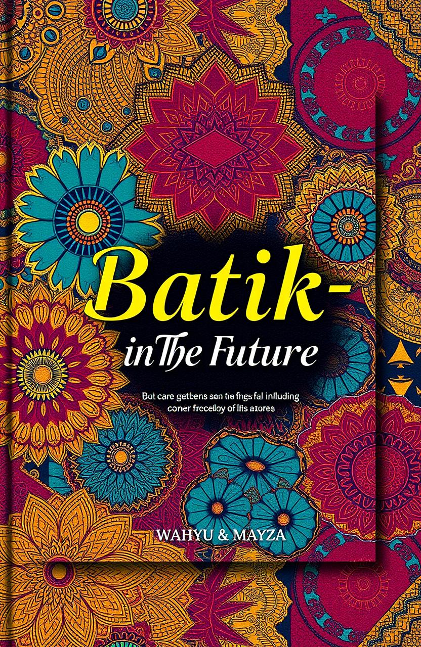 A vibrant book cover for 'Batik-in The Future' by authors Wahyu & Mayza, featuring a modern and artistic interpretation of Batik patterns