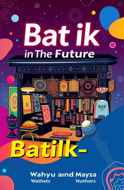 A vibrant and engaging poster cover titled "Batik-in The Future" featuring an artistic design of a traditional batik shop
