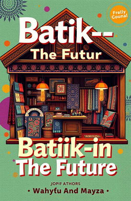A vibrant and engaging poster cover titled "Batik-in The Future" featuring an artistic design of a traditional batik shop