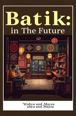 A captivating poster cover for a piece titled 'Batik-in The Future', showcasing an artistic representation of an old batik shop