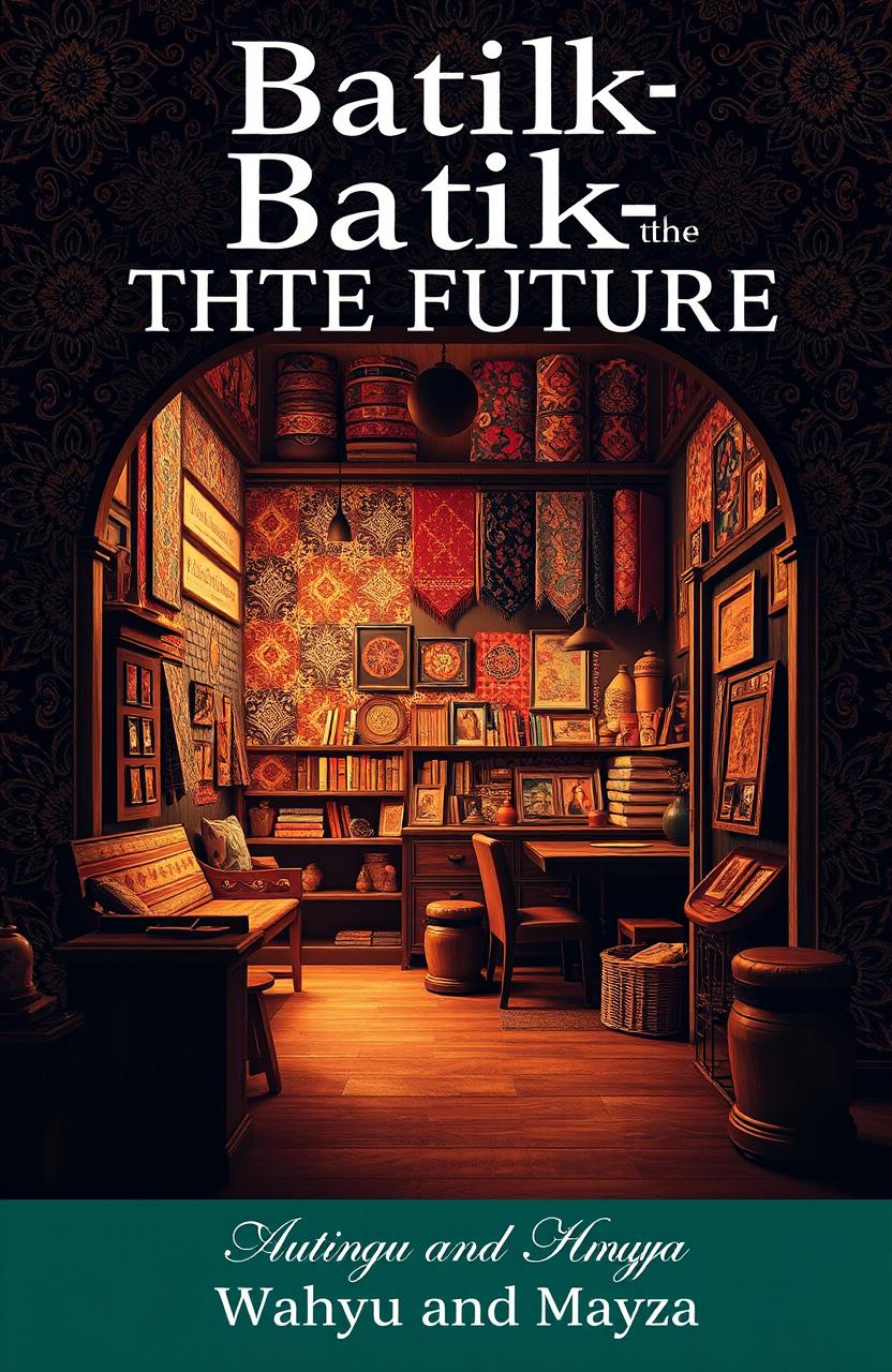 A captivating poster cover for a piece titled 'Batik-in The Future', showcasing an artistic representation of an old batik shop