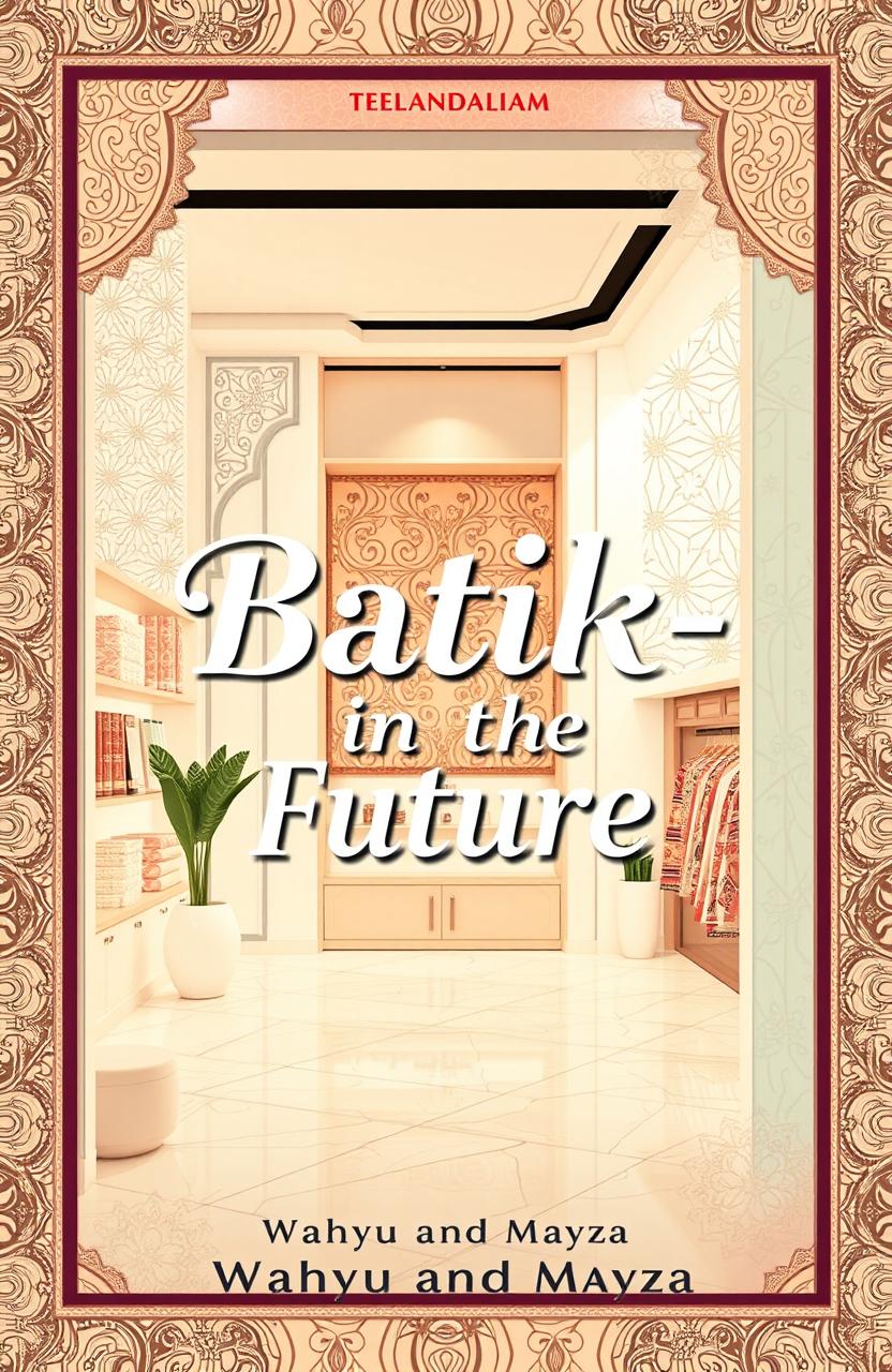 A poster cover titled 'Batik-in The Future', showcasing an aesthetic design of a batik shop with soft pastel colors