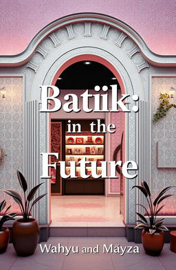 A poster cover titled 'Batik-in The Future', showcasing an aesthetic design of a batik shop with soft pastel colors