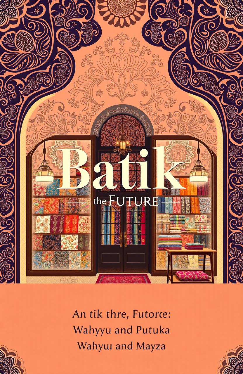 A captivating poster cover for 'Batik-in The Future' featuring a stunning and aesthetic batik store design