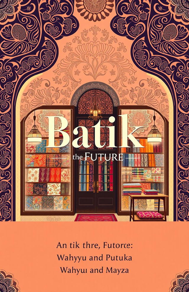 A captivating poster cover for 'Batik-in The Future' featuring a stunning and aesthetic batik store design