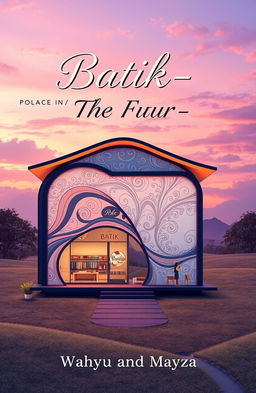 A captivating poster cover titled "Batik-in The Future" featuring a beautifully designed batik store and an aesthetic landscape