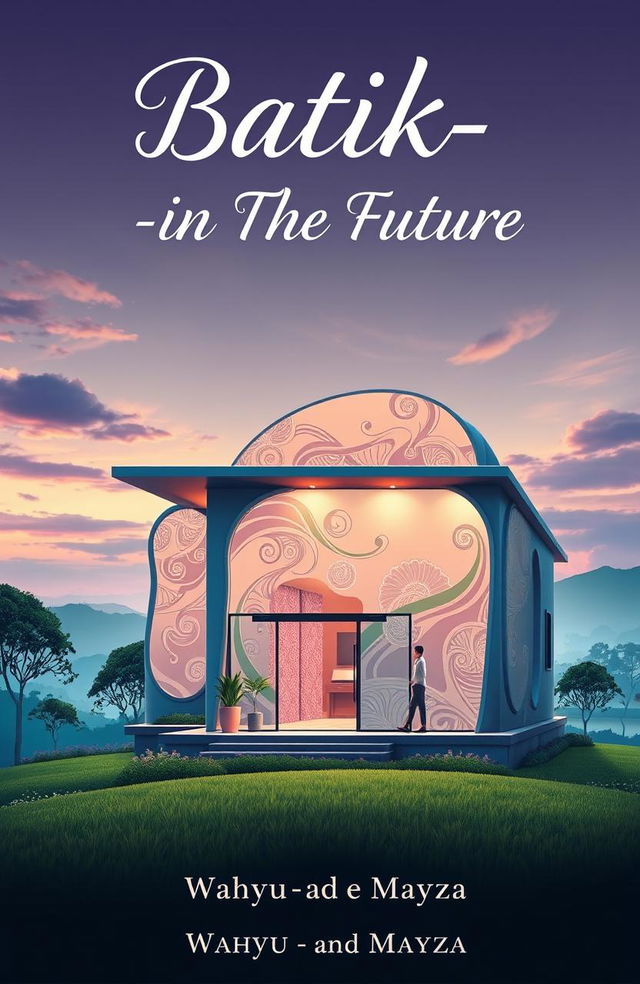 A captivating poster cover titled "Batik-in The Future" featuring a beautifully designed batik store and an aesthetic landscape