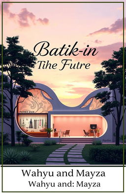 A captivating poster cover titled "Batik-in The Future" featuring a beautifully designed batik store and an aesthetic landscape