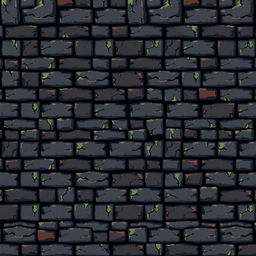 A pixel art square seamless tile design depicting a stone wall of a dungeon, featuring a grid of small, blocky stones in various colors
