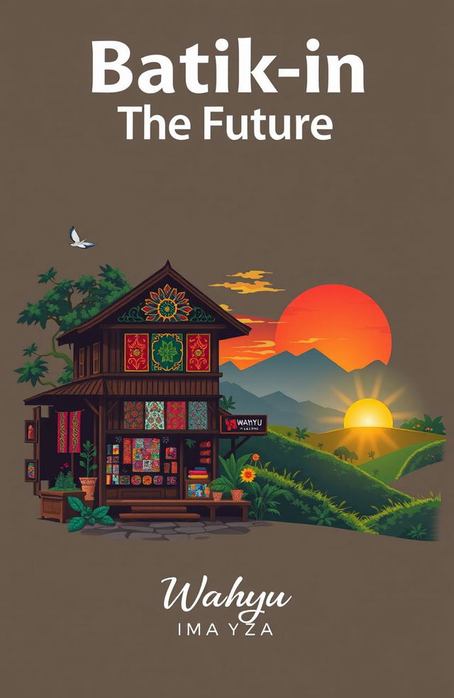 A poster cover titled "Batik-in The Future" featuring an artistic design of an old batik shop combined with an aesthetic landscape