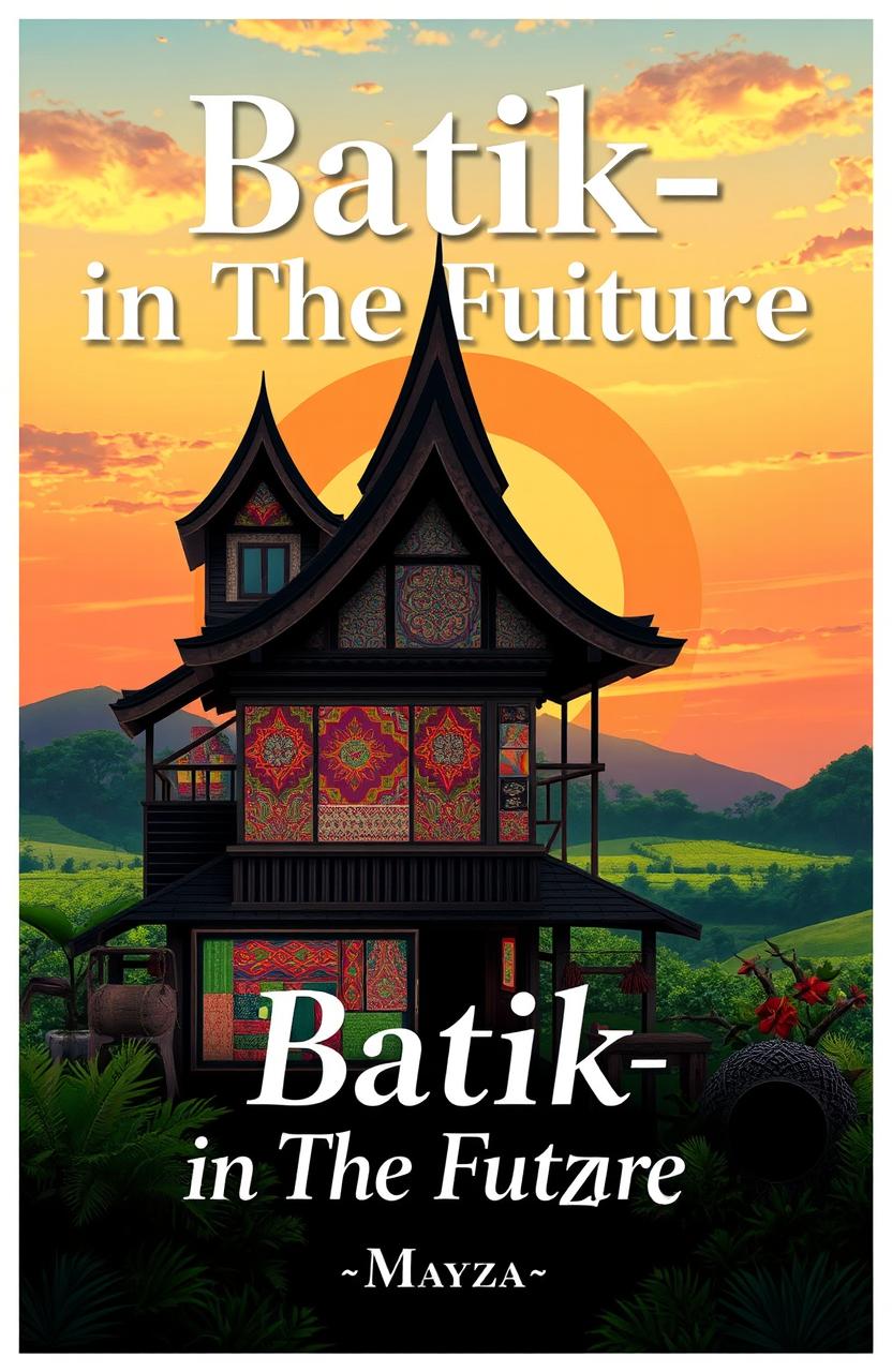 A poster cover titled "Batik-in The Future" featuring an artistic design of an old batik shop combined with an aesthetic landscape