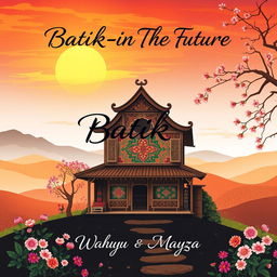 A poster cover titled "Batik-in The Future" featuring an artistic design that showcases an old batik shop surrounded by an aesthetic landscape