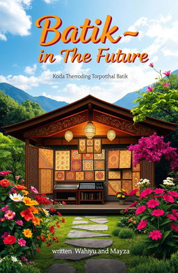 A poster cover titled 'Batik-in The Future', featuring a beautifully designed traditional batik shop set against an aesthetically pleasing landscape