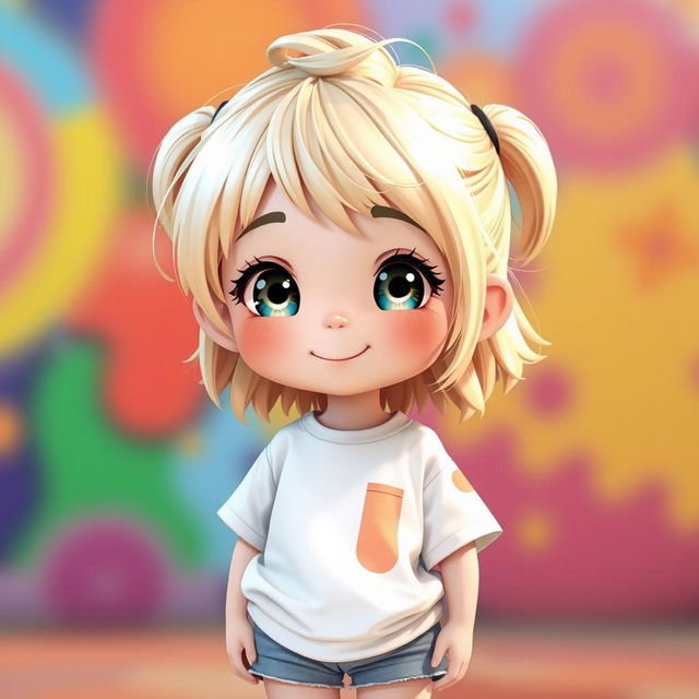 A hyperrealistic depiction of a cute, cheerful young girl in chibi style