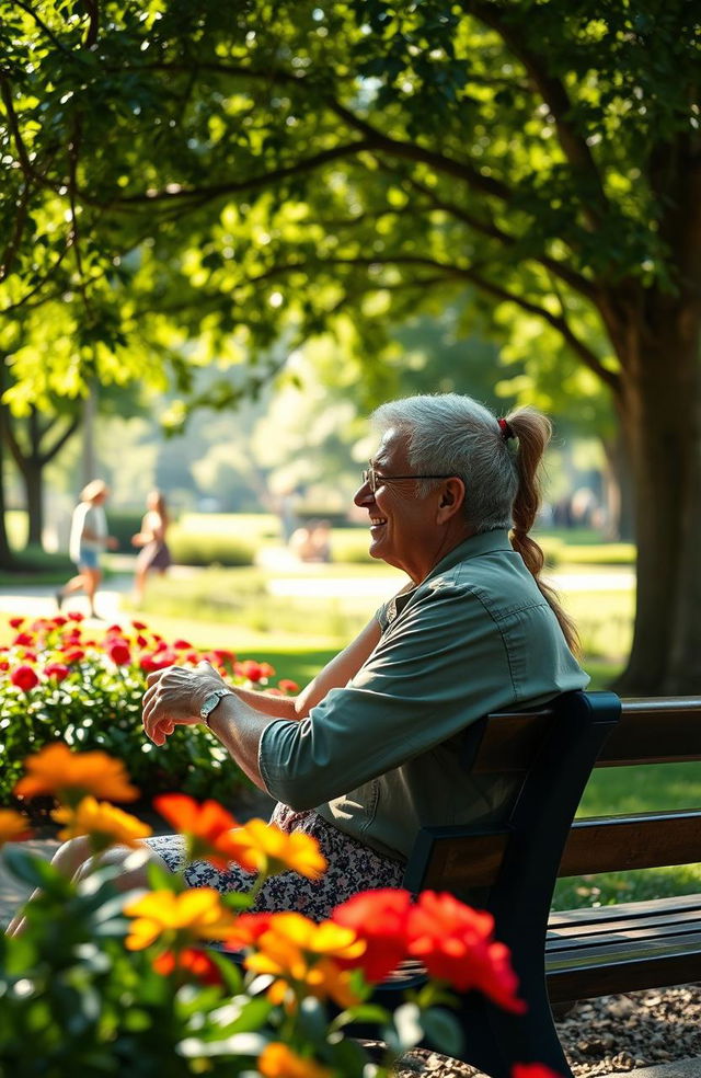 A heartfelt scene depicting a father and his adult daughter, having a deep conversation on a park bench