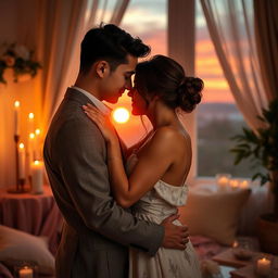 A passionate and intimate scene between two lovers in a romantic setting