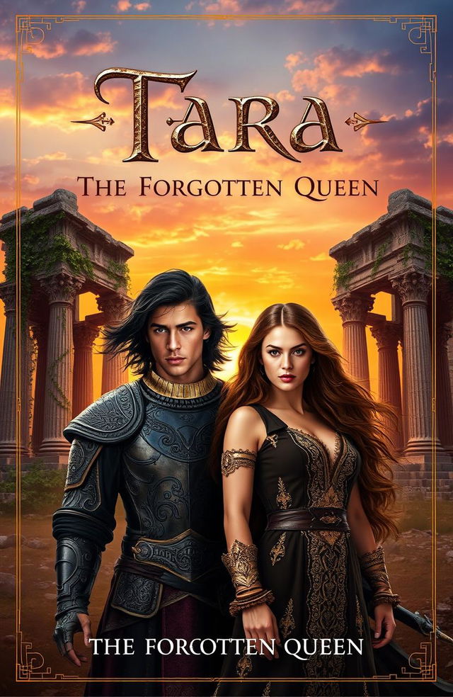 A captivating book cover for 'Tara - The Forgotten Queen', featuring an ancient themed setting