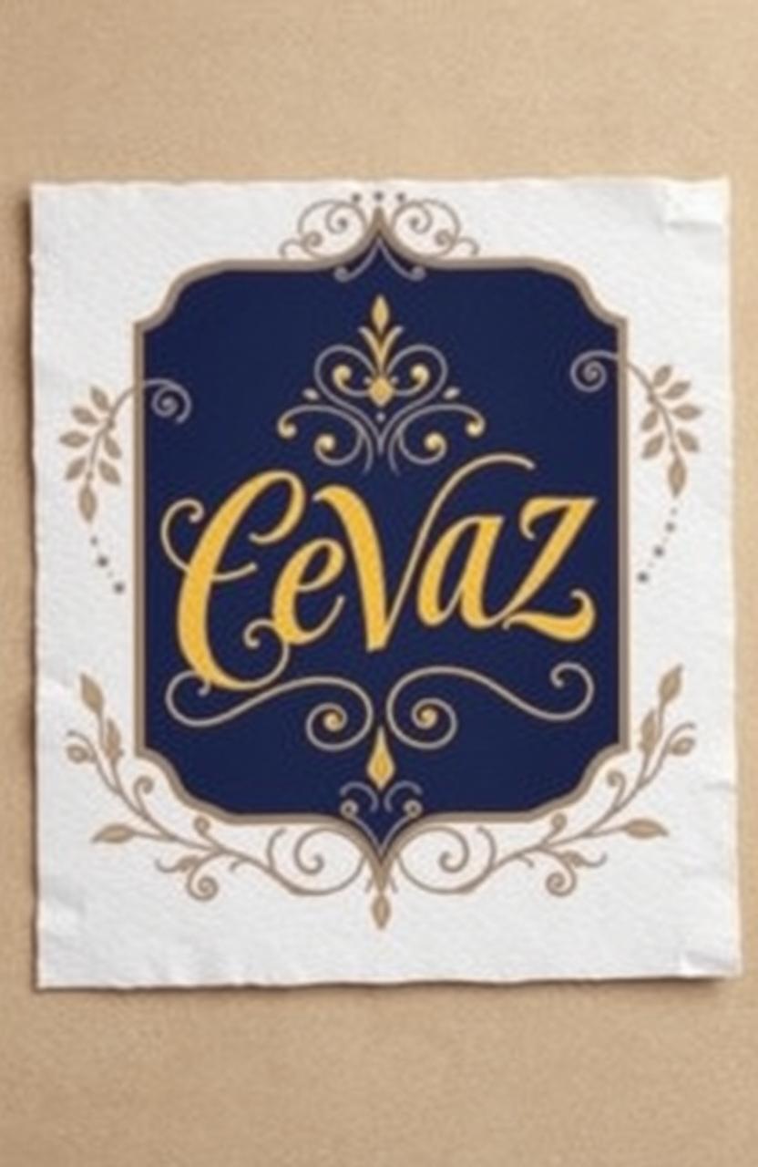 A beautifully designed letter showcasing the word "CEVAZ" prominently in the center of a luxurious paper background