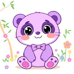 A cute and whimsical illustration of a purple panda with large expressive eyes, resembling Hello Kitty's style