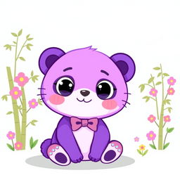 A cute and whimsical illustration of a purple panda with large expressive eyes, resembling Hello Kitty's style