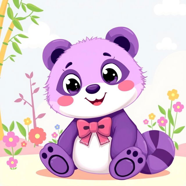 A cute and whimsical illustration of a purple panda with large expressive eyes, resembling Hello Kitty's style