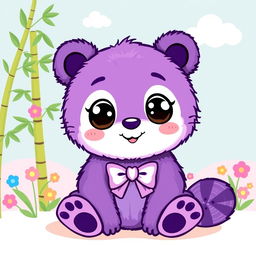 A cute and whimsical illustration of a purple panda with large expressive eyes, resembling Hello Kitty's style