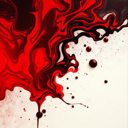 An artistic composition featuring blood-red liquid and swirling black ink blending together on a textured canvas
