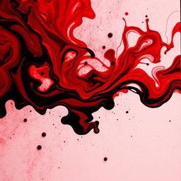 An artistic composition featuring blood-red liquid and swirling black ink blending together on a textured canvas