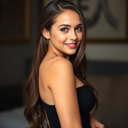 Genevieve Pearl Moreau, a beautiful woman with a graceful and proportional body, radiant smooth skin, and long shiny hair cascading freely down her back