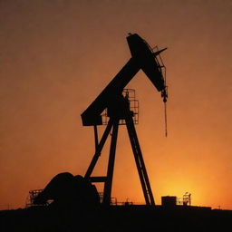 A rugged oil rig silhouetted against the brilliant setting sun in West Texas, with a dusty orange sky offering a breathtaking backdrop.