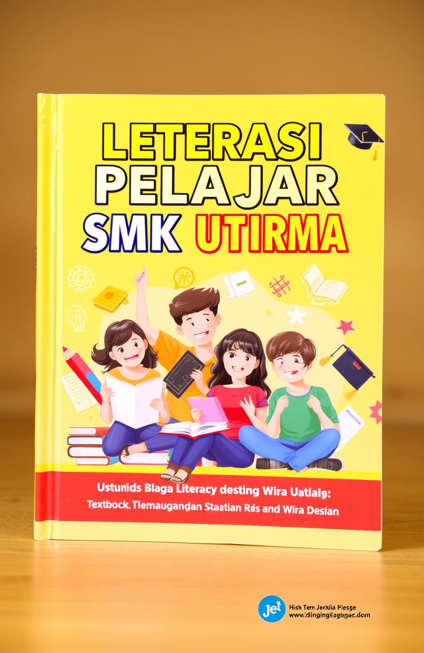 A visually appealing book cover for a textbook titled 'Leterasi Pelajar SMK Wira Utama'