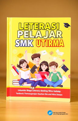 A visually appealing book cover for a textbook titled 'Leterasi Pelajar SMK Wira Utama'